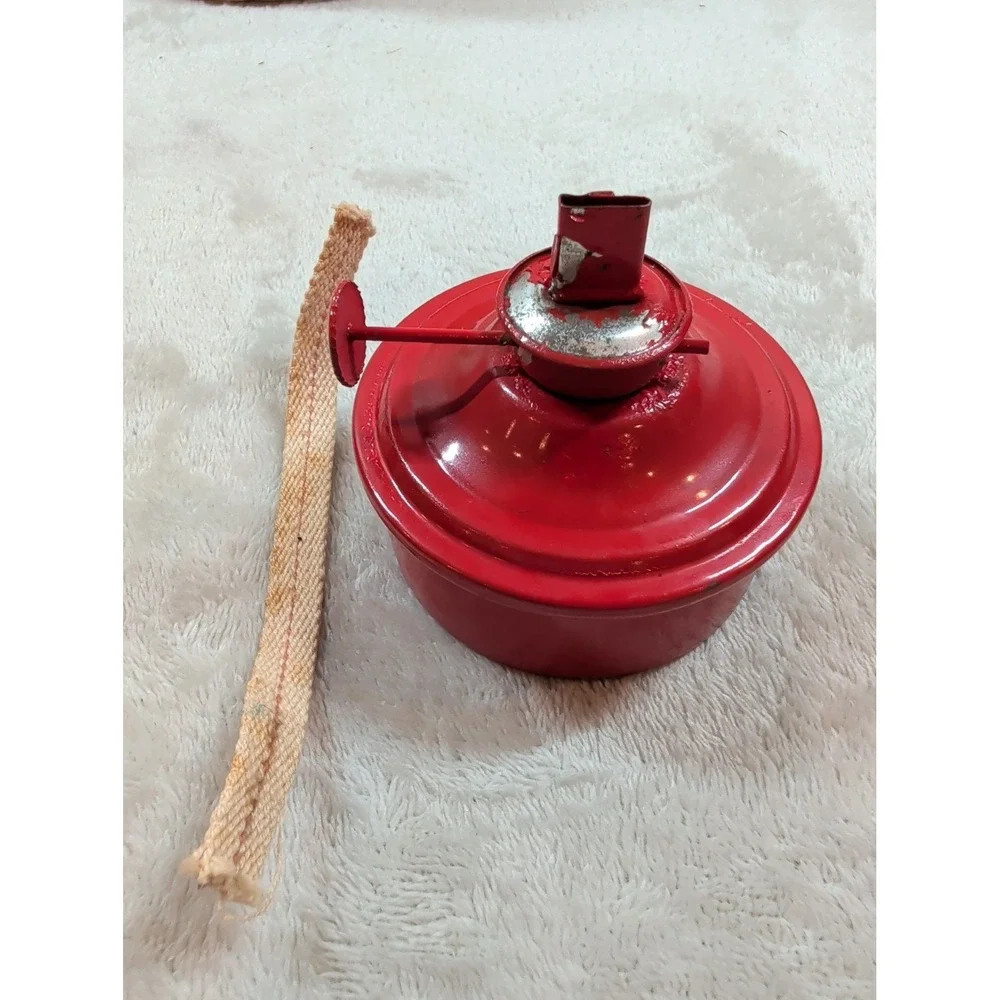 VTG Wicker Basket Oil Lamp Red Metal Miniature Lantern Rustic Farmhouse‎ Decor
